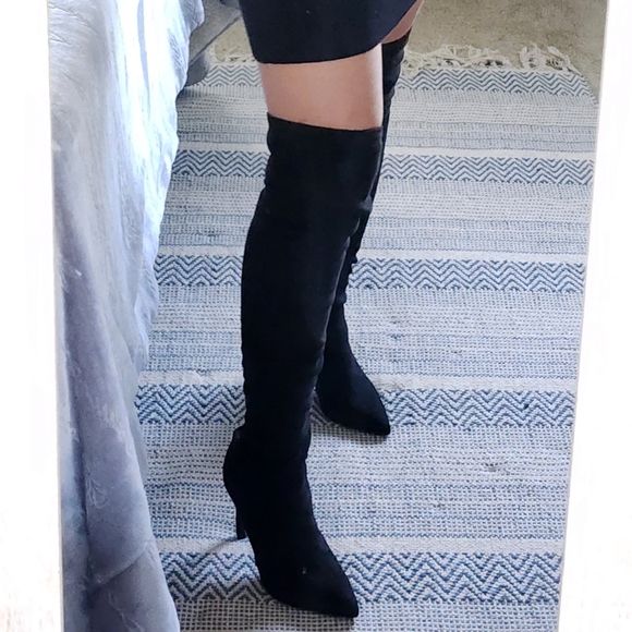 BD black overknee boot suede-feeling elastic size 6.5 Preowned excellent - Picture 12 of 13